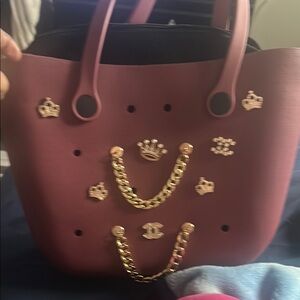 Elegant Burgundy Tote Bag with Gold Accents